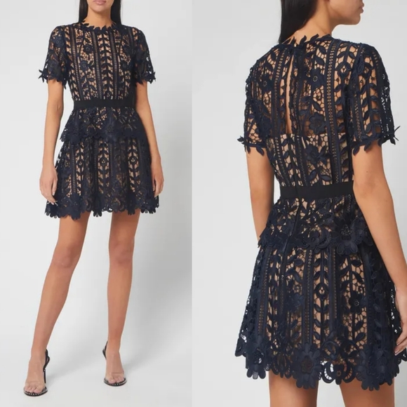 DO+BE Dresses & Skirts - DO+BE Lace A-Line Dress - Navy/Nude